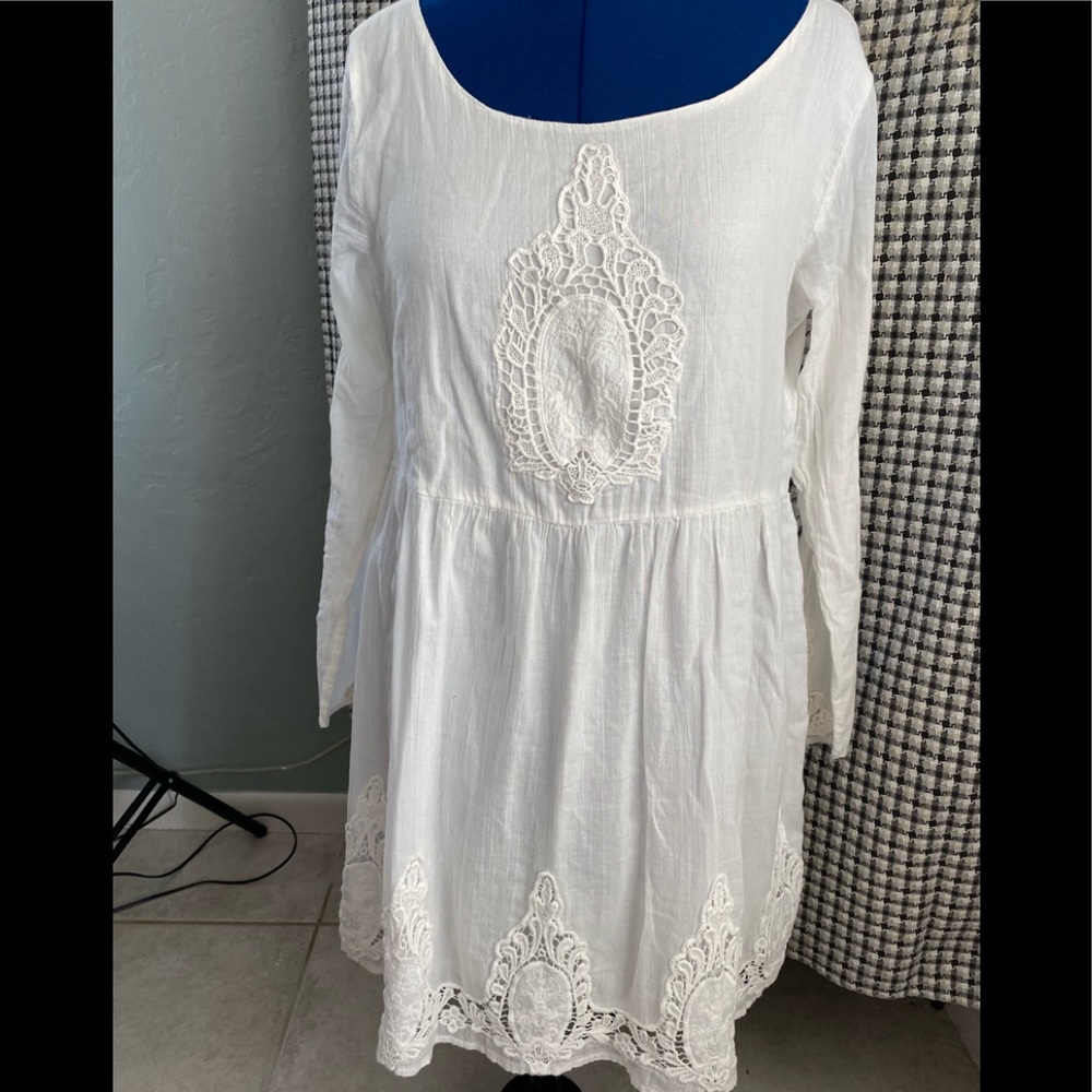 Cotton embroidery lace dress tunic top XL
